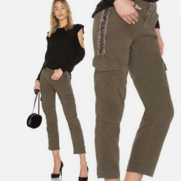 Joie Pants - Joie Olive Green Beaded Side Detail Casual Cargo Pants